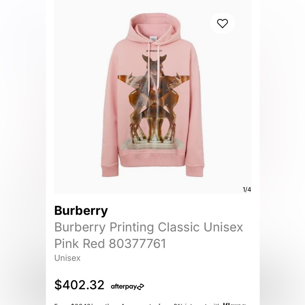 Burberry Pink Hoodie with Horse Print